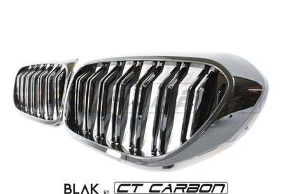 BMW M5 F90 & 5 Series G30/G31 Front Kidney Grille Set - Twin/Double Slat Black Shadowline/Shadow Line Dechrome M Style Radiator Grill Upgrade 2016+ (Saloon/Touring) | Replacement Blackout Grills by CT Carbon BLAK