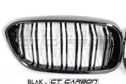 BMW M5 F90 & 5 Series G30/G31 Twin/Double Slat Black Kidney Grilles - Gloss Black Shadowline M-Style Front Grill Set (Saloon/Touring) 2016+ | Blackout De-Chrome ABS Replacement by BLAK by CT Carbon