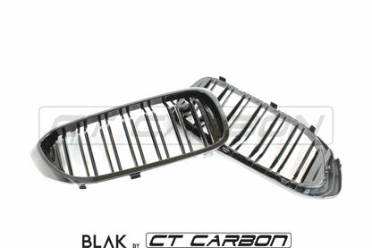 BMW M5 F90 & 5 Series G30/G31 Twin/Double Slat Black Kidney Grilles - Gloss Black Shadowline M-Style Front Grill Set (Saloon/Touring) 2016+ | Blackout De-Chrome ABS Replacement by BLAK by CT Carbon