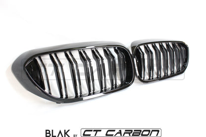 BMW M5 F90 & 5 Series G30/G31 Twin/Double Slat Black Kidney Grilles - Gloss Black Shadowline M-Style Front Grill Set (Saloon/Touring) 2016+ | Blackout De-Chrome ABS Replacement by BLAK by CT Carbon