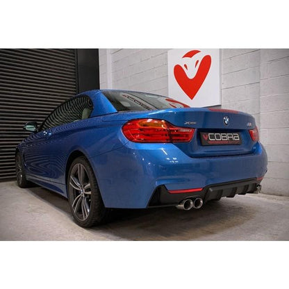 BMW 435d Diesel 4 Series (F32/F33/F36) Quad Exit M4 Look Exhaust Conversion – Cobra Sport T304 Stainless Rear Section, Dual Twin 76mm Polished Slash-Cut Tips, Back Box/Center-Back Replacement, M Sport Bumper Fit – Coupe/Convertible/Gran Coupe
