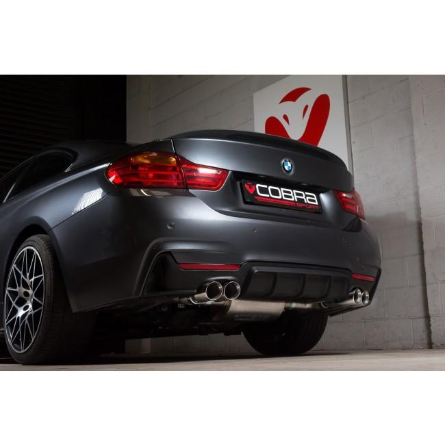 BMW 435d Diesel 4 Series (F32/F33/F36) Quad Exit M4 Look Exhaust Conversion – Cobra Sport T304 Stainless Rear Section, Dual Twin 76mm Polished Slash-Cut Tips, Back Box/Center-Back Replacement, M Sport Bumper Fit – Coupe/Convertible/Gran Coupe