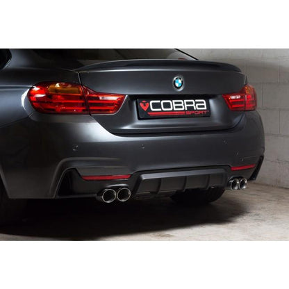 BMW 435d Diesel 4 Series (F32/F33/F36) Quad Exit M4 Look Exhaust Conversion – Cobra Sport T304 Stainless Rear Section, Dual Twin 76mm Polished Slash-Cut Tips, Back Box/Center-Back Replacement, M Sport Bumper Fit – Coupe/Convertible/Gran Coupe