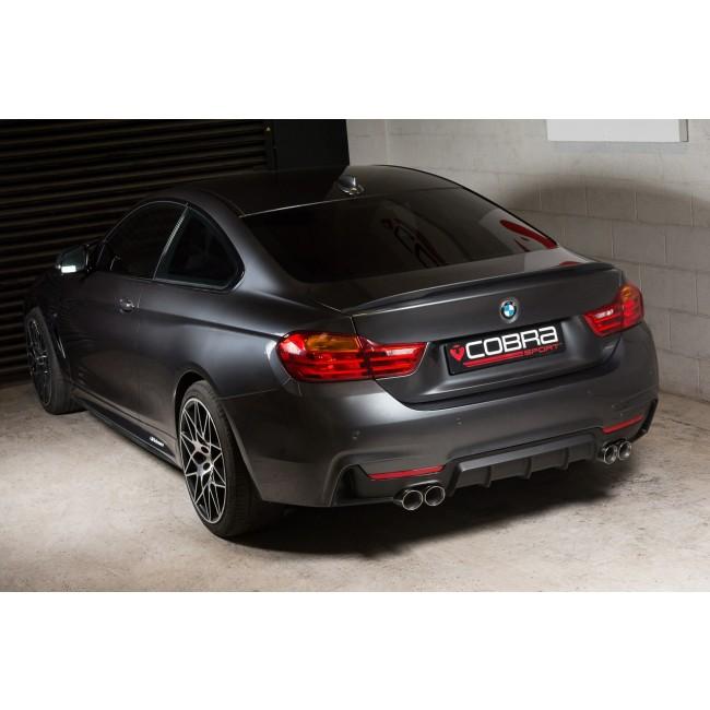 BMW 435d Diesel 4 Series (F32/F33/F36) Quad Exit M4 Look Exhaust Conversion – Cobra Sport T304 Stainless Rear Section, Dual Twin 76mm Polished Slash-Cut Tips, Back Box/Center-Back Replacement, M Sport Bumper Fit – Coupe/Convertible/Gran Coupe