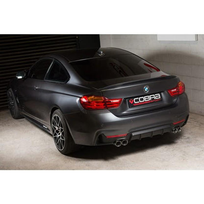 BMW 435d Diesel 4 Series (F32/F33/F36) Quad Exit M4 Look Exhaust Conversion – Cobra Sport T304 Stainless Rear Section, Dual Twin 76mm Polished Slash-Cut Tips, Back Box/Center-Back Replacement, M Sport Bumper Fit – Coupe/Convertible/Gran Coupe
