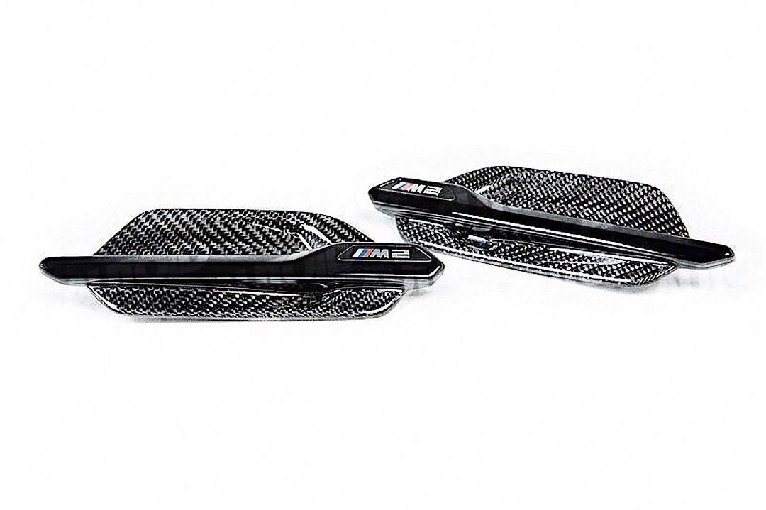 AUTOID BMW M2 F87 Carbon Fiber Fender Vents Side Gills Wing Vent Grilles - OEM-Fit Direct Replacement Pair, 2x2 Twill CFRP Gloss - Fits M2 2015-2018, M2 LCI 2017-2018 & M2 Competition M2C 2019+ (Side Markers/Quarter Panel Arch Vents)
