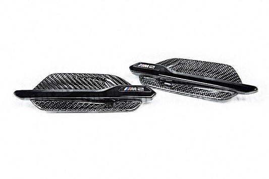 AUTOID BMW M2 F87 Carbon Fiber Fender Vents Side Gills Wing Vent Grilles - OEM-Fit Direct Replacement Pair, 2x2 Twill CFRP Gloss - Fits M2 2015-2018, M2 LCI 2017-2018 & M2 Competition M2C 2019+ (Side Markers/Quarter Panel Arch Vents)