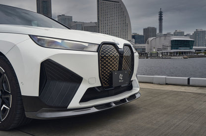 BMW iX (I20) Carbon Fibre Front Lip Splitter by 3D Design, Fits Sport Package & M60 2022-2025 | Carbon Front Spoiler / Bumper Lip | 2x2 Twill