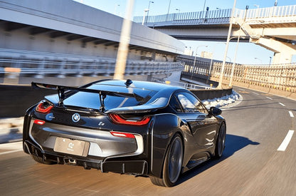 BMW i8 (I12) Carbon Fibre/Fiber Rear Wing Spoiler by 3D Design - GT Wing / Trunk Boot Spoiler - Pre-Preg 2x2 Twill Aero Upgrade Performance Carbon Wing