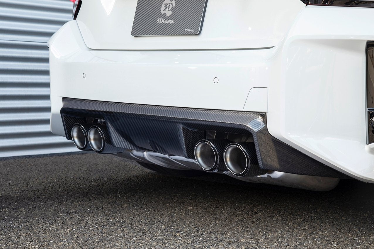 BMW M2 G87 Carbon Fibre Rear Diffuser by 3D Design (2023+) - Carbon Fiber Rear Valance / Rear Splitter / Bumper Insert / Undertray / Exhaust Diffuser with Fins, Pre-Preg 2x2 Twill, OEM Fitment, UK