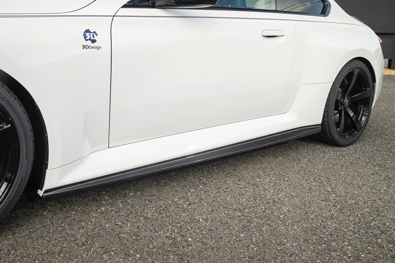BMW M2 G87 Carbon Fibre/Carbon Fiber Side Skirts by 3D Design (2023+) – Side Skirt Extensions, Side Splitters, Rocker Panel/Sill Blades, Aero Body Kit/Ground Effects, 2x2 Twill Pre-Preg
