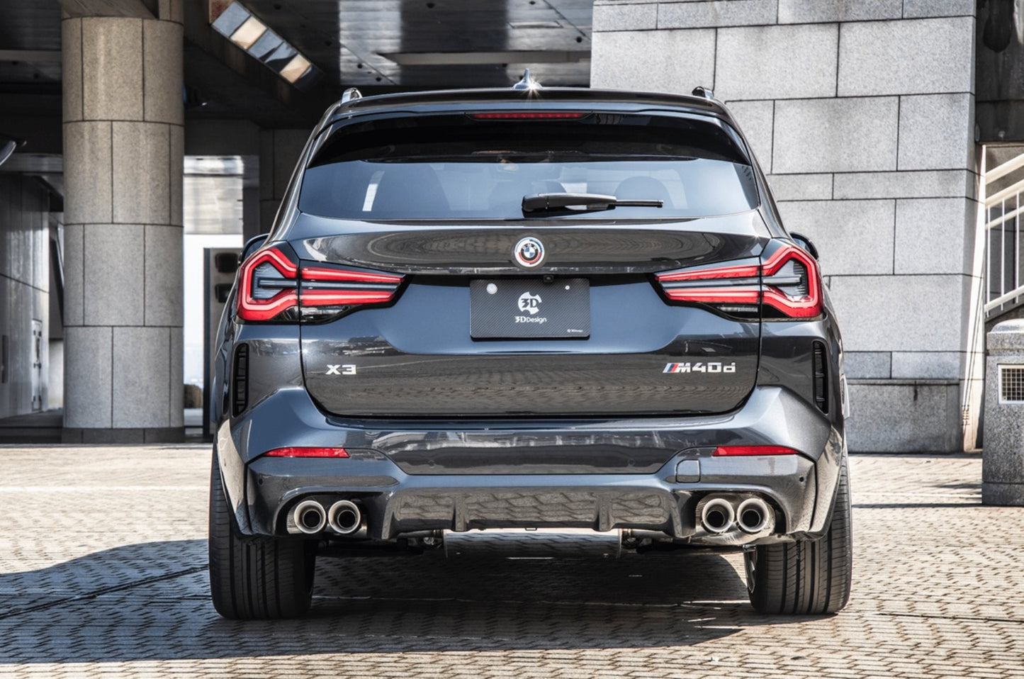 BMW X3 G01 LCI Facelift M Sport Carbon Fibre Rear Diffuser/Rear Valance by 3D Design (2021+) - Carbon Fiber Rear Bumper Lip Insert, OEM Style Fit, Quad Exhaust Tip Compatible, CFRP