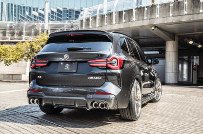 BMW X3 G01 LCI Facelift M Sport Carbon Fibre Rear Diffuser/Rear Valance by 3D Design (2021+) - Carbon Fiber Rear Bumper Lip Insert, OEM Style Fit, Quad Exhaust Tip Compatible, CFRP