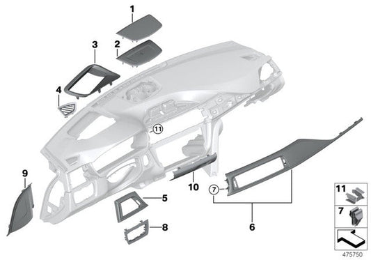 Genuine BMW Carbon Fibre (Carbon Fiber) Passenger Dashboard Trim Insert / Fascia Garnish - F80 M3 & F82/F83 M4 (F8X) - OE/OEM Right-Side Dash Moulding Panel / Decor Strip / Instrument Panel Interior Trim - Part 51458057630