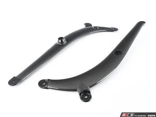 Turner Motorsport BMW M2 F87 (2016-2021) Carbon Fibre (Carbon Fiber) Corner Braces - Front Chassis/Engine Bay Reinforcement Arms, Gloss 2x2 Twill - Under-Bonnet/Underhood Bolt-On Stiffening Kit - Pair, OEM Mount, Track/Road Upgrade