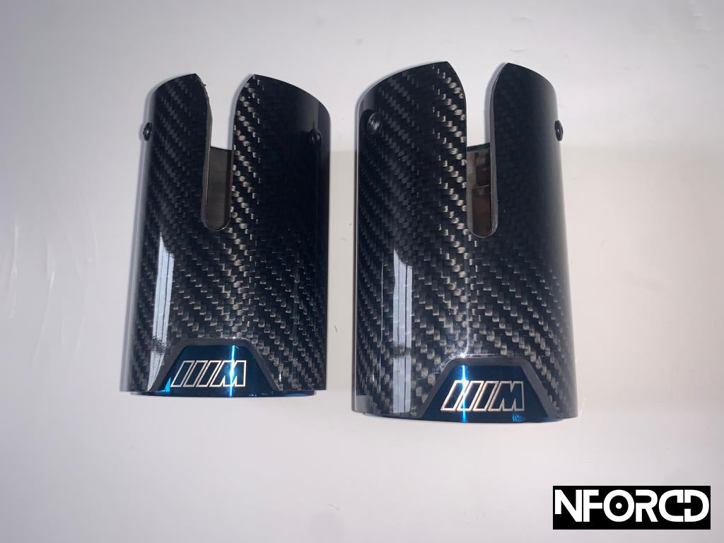 Pair of Blue BMW Exhaust tips for BMW's with a twin exit