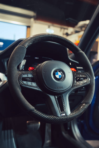CT Carbon BMW Steering Wheel & Paddle Shift Kit – Carbon Fibre (Carbon Fiber) Alcantara Rim + Dry Carbon Paddle Shifters | Retrofit for G8X M3/M4, G87 M2, G20 3 Series, G22 4 Series, G42 2 Series, F40 1 Series