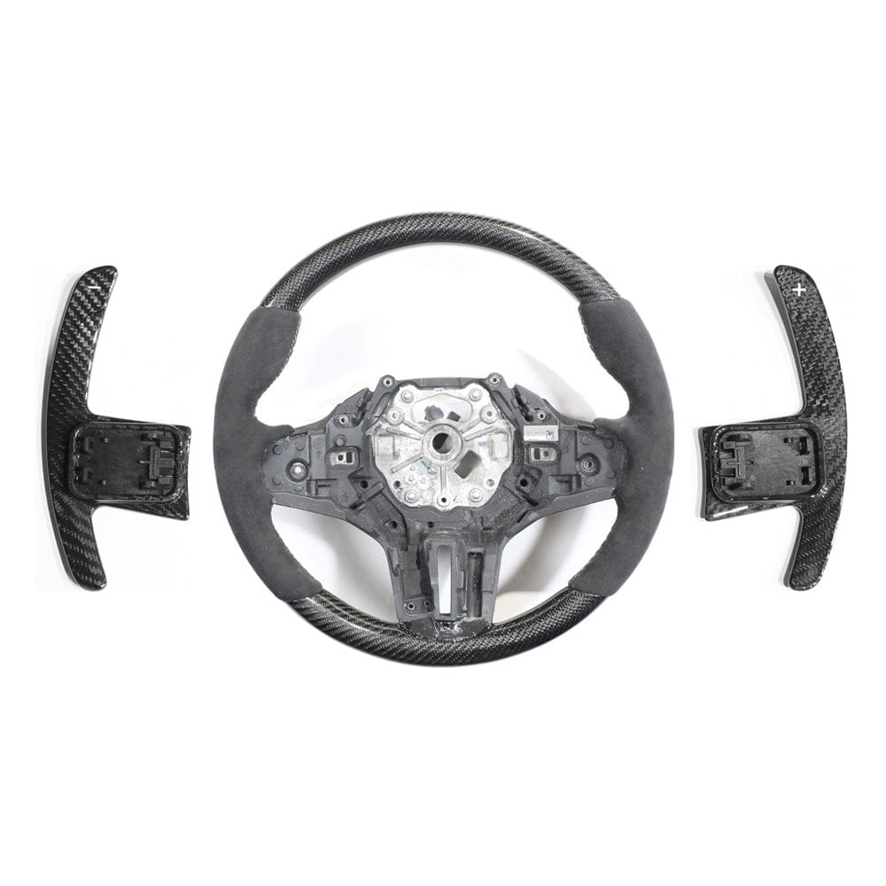 CT Carbon BMW Steering Wheel & Paddle Shift Kit – Carbon Fibre (Carbon Fiber) Alcantara Rim + Dry Carbon Paddle Shifters | Retrofit for G8X M3/M4, G87 M2, G20 3 Series, G22 4 Series, G42 2 Series, F40 1 Series