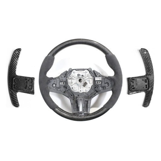 CT Carbon BMW Steering Wheel & Paddle Shift Kit – Carbon Fibre (Carbon Fiber) Alcantara Rim + Dry Carbon Paddle Shifters | Retrofit for G8X M3/M4, G87 M2, G20 3 Series, G22 4 Series, G42 2 Series, F40 1 Series