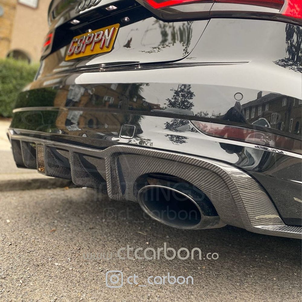 CT Carbon Rear Diffuser for Audi RS3 8V Saloon/Sedan (2015-2020 Facelift) – Carbon Fibre Rear Valance/Skirt/Splitter with LED F1/DTM Centre Brake Light, OEM+ Rear Bumper Upgrade