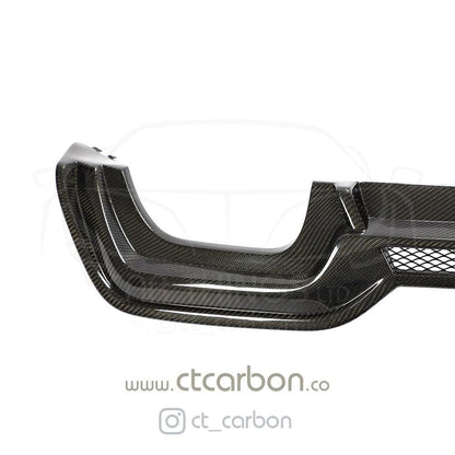 BMW 3 Series G20 Carbon Fibre Rear Diffuser Quad Exit/Quad Tip/Quad Outlet - CT Design Style Gloss Carbon Rear Valance/Bumper Insert Apron Lip 2018-2022 Saloon