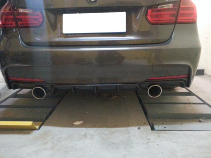 BMW 3 Series F30 F31 Carbon Fibre Rear Diffuser/Valance/Splitter – M Performance MP Style Twin Exit Dual Outlet Dual Exhaust Gloss Real Carbon Lower Bumper Insert (2011–2019 Saloon/Touring, Sedan/Wagon)