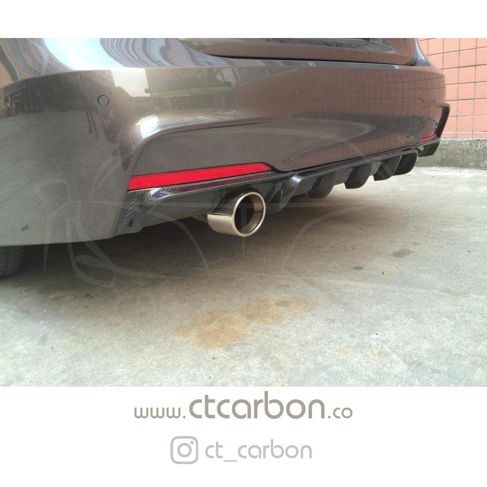 BMW 3 Series F30 F31 (2012-2018) Carbon Fibre/Fiber Rear Diffuser Valance Insert - M Performance/MP Style - Single Exit/Single Exhaust - Gloss Carbon Lower Bumper Trim/Apron for M Performance Rear Bumper (Saloon/Sedan, Touring/Estate)
