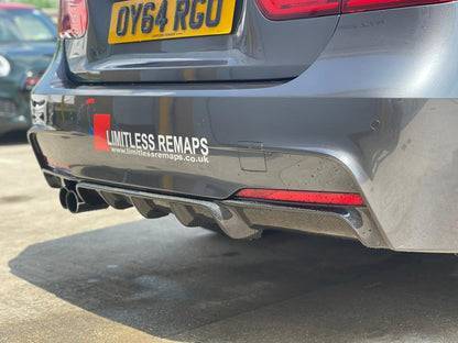 CT Carbon BMW 3 Series F30 F31 2012-2018 Carbon Fibre Rear Diffuser/Valance | M Performance / M Sport Style | Dual Outlet Twin Exit Rear Bumper Insert Splitter | Fits 330i & Twin Tip Models | Saloon & Touring Estate