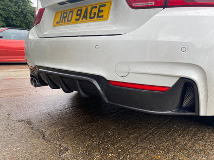 BMW 4 Series F32 F33 F36 2013-2020 Carbon Fibre Rear Diffuser/Valance – M Sport / M Performance Style, Left Twin Exhaust (Dual Outlet) Gloss Rear Skirt Bumper Insert by CT Carbon