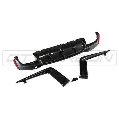 BMW M5 F90 Rear Diffuser/Valance – 3D Style Gloss Real Carbon Fibre (Fiber) Rear Splitter/Lip Lower Bumper Insert – CT Carbon – Fits 2017-2023