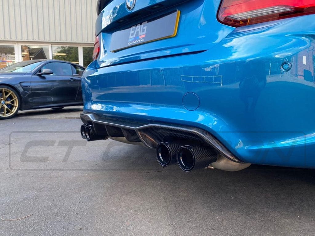 BMW M2 F87 / M2C F87 Carbon Fibre Rear Diffuser – AK Style Rear Valance/Splitter/Bumper Insert/Rear Apron (2015-2021) | Performance Rear Lower Spoiler, Quad Exhaust, OEM+ Fit