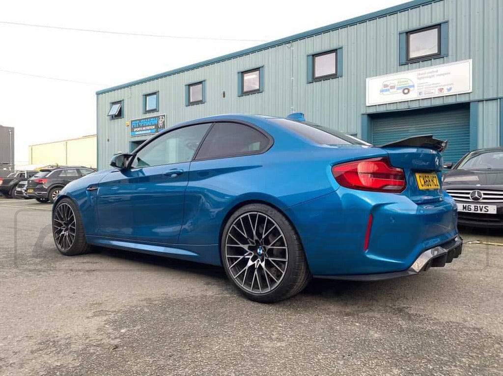 BMW M2 / M2 Competition M2C (F87) Rear Diffuser – Carbon Fibre (Fiber) V Design / V Style Gloss | Rear Valance / Splitter / Rear Lip / Bumper Insert | 2016-2021 | CT Carbon Performance Aero