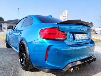 BMW M2 & M2 Competition/M2C F87 Carbon Fibre/Fiber Rear Diffuser V Style/V Design – Gloss Carbon Rear Valance, Bumper Insert, Rear Skirt/Apron, Rear Lip by CT Carbon (2016–2021)
