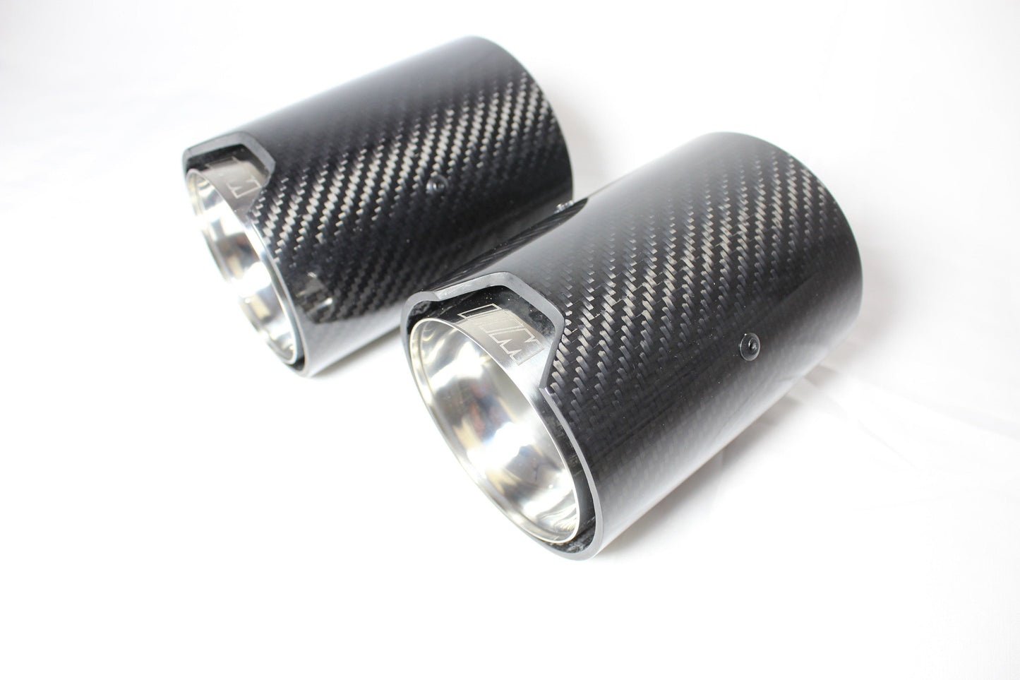 BMW F20 F21 F22 F23 F30 F31 F32 F33 Carbon Fibre Tailpipe Finishers / Exhaust Muffler/Silencer Tips - Chrome Accent, Stainless Steel - 135i 140i 235i 240i 335i 340i 435i 440i - N55 B58 - CT Carbon - Pair (Set of 2)
