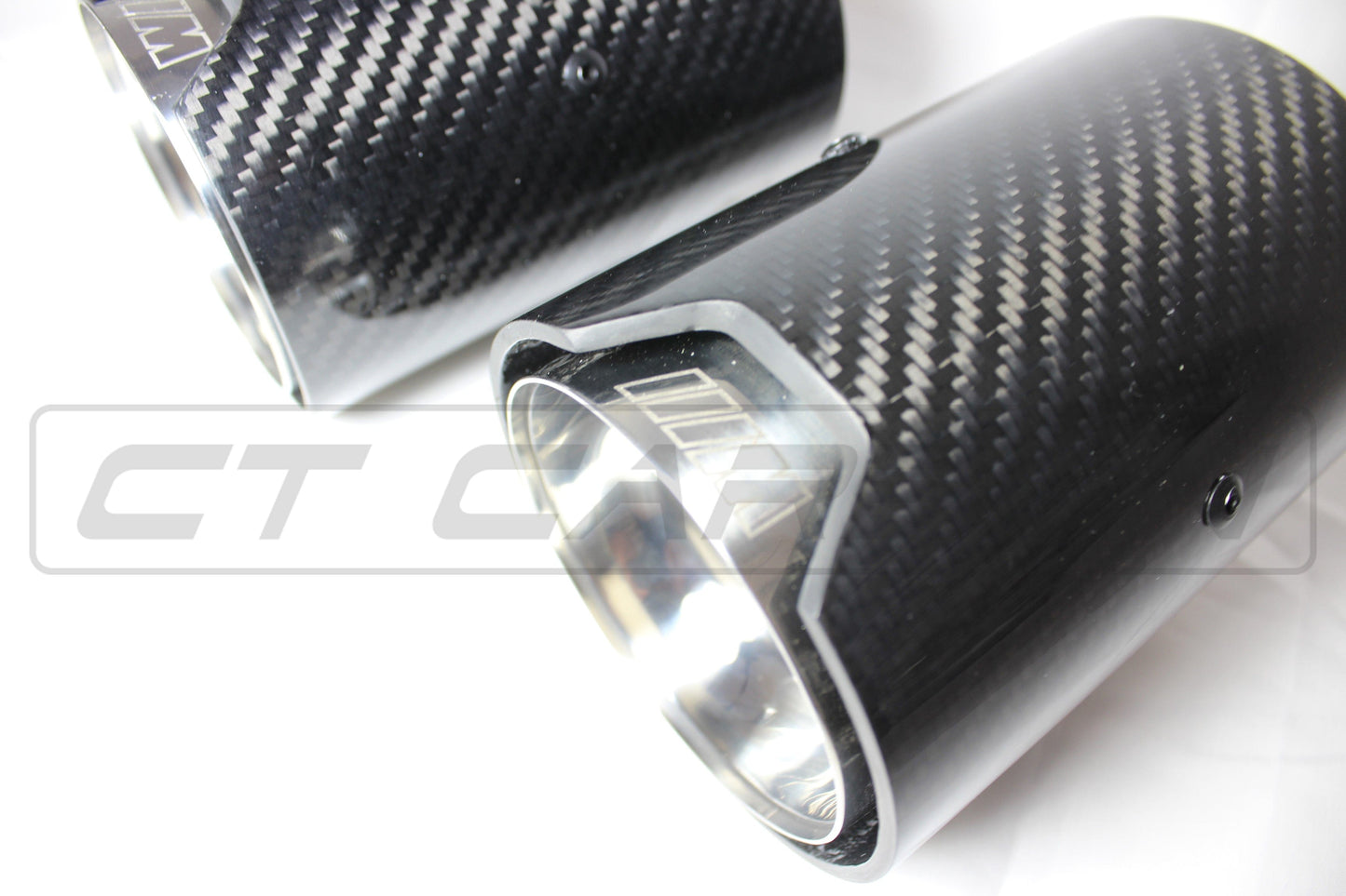 BMW F20 F21 F22 F23 F30 F31 F32 F33 Carbon Fibre Tailpipe Finishers / Exhaust Muffler/Silencer Tips - Chrome Accent, Stainless Steel - 135i 140i 235i 240i 335i 340i 435i 440i - N55 B58 - CT Carbon - Pair (Set of 2)