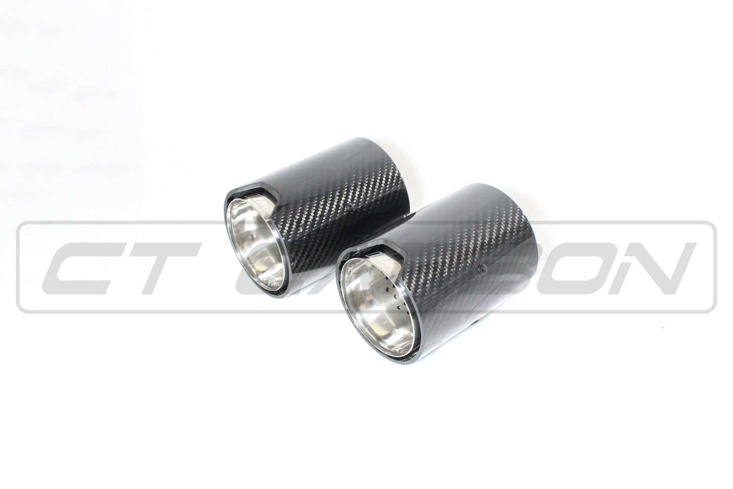 BMW F20 F21 F22 F23 F30 F31 F32 F33 Carbon Fibre Tailpipe Finishers / Exhaust Muffler/Silencer Tips - Chrome Accent, Stainless Steel - 135i 140i 235i 240i 335i 340i 435i 440i - N55 B58 - CT Carbon - Pair (Set of 2)