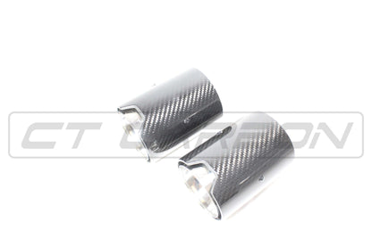 BMW F20 F21 F22 F23 F30 F31 F32 F33 Carbon Fibre Tailpipe Finishers / Exhaust Muffler/Silencer Tips - Chrome Accent, Stainless Steel - 135i 140i 235i 240i 335i 340i 435i 440i - N55 B58 - CT Carbon - Pair (Set of 2)