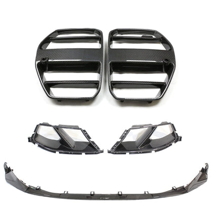 BMW G80 G81 M3 / G82 G83 M4 Carbon Fibre/Fiber Front End Pack V3 – MP Style Front Lip Splitter, Air Ducts, GT Kidney Grille (ACC) – Front Bumper Aero Kit 2021+ Touring & Convertible