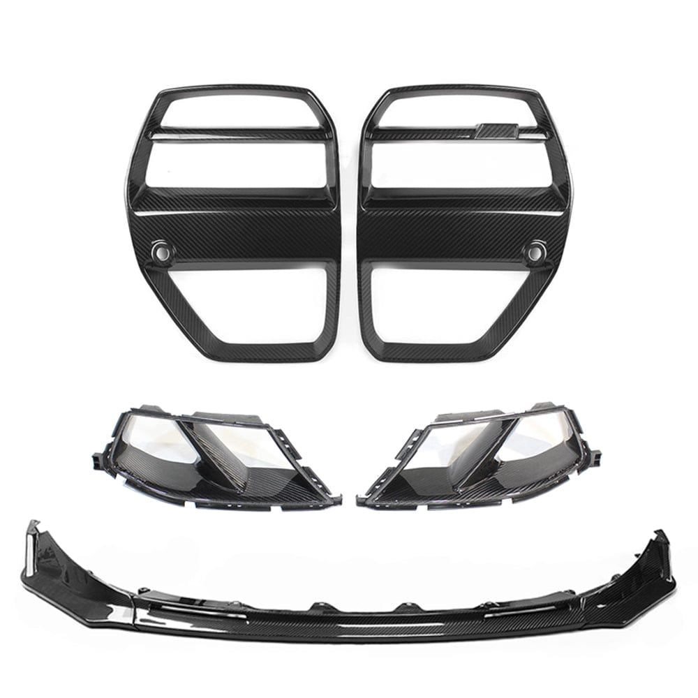 BMW M3/M4 G8X (G80 G81 G82 G83) Carbon Fibre (Fiber) Front End Kit V4 w/ ACC | GT Kidney Grille/Grill, VS Front Lip Splitter, MP Lower Bumper Ducts | Radar Adaptive Cruise Compatible Front Bumper Aero Body Kit 2021+