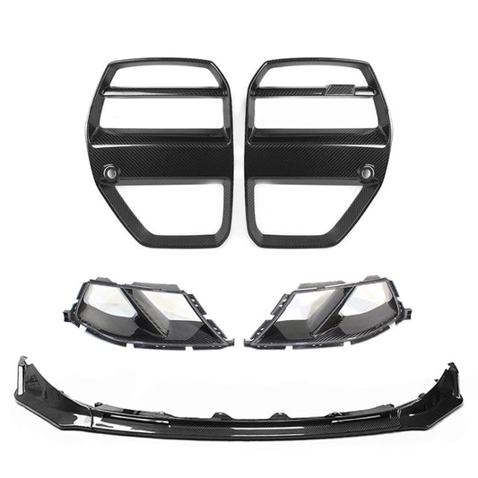 BMW M3/M4 G8X (G80 G81 G82 G83) Carbon Fibre (Fiber) Front End Kit V4 w/ ACC | GT Kidney Grille/Grill, VS Front Lip Splitter, MP Lower Bumper Ducts | Radar Adaptive Cruise Compatible Front Bumper Aero Body Kit 2021+