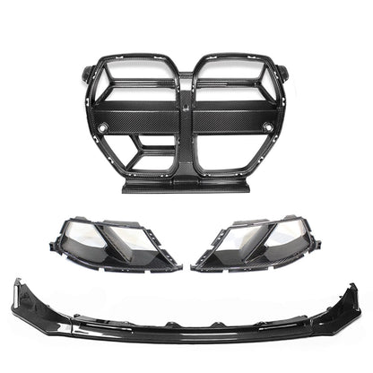 BMW M3/M4 G80 G81 G82 G83 Carbon Fibre Front End Kit V5 – Front Splitter/Lip Spoiler, M Performance Style Air Ducts & CSL Style Kidney Grille (ACC / Active Cruise Control Compatible) – G8X Front Bumper Aero Pack