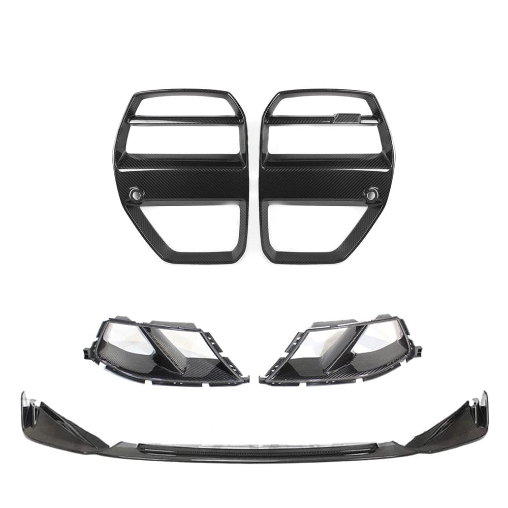 BMW M3/M4 G80 G81 G82 G83 Carbon Fibre/Fiber Front End Kit V6 (2021+) – ACC Radar Compatible GT Kidney Grille + Front Splitter Lip + Bumper Air Ducts | G8X Carbon Aero Body Kit/Front Bumper Intakes | M Performance Style