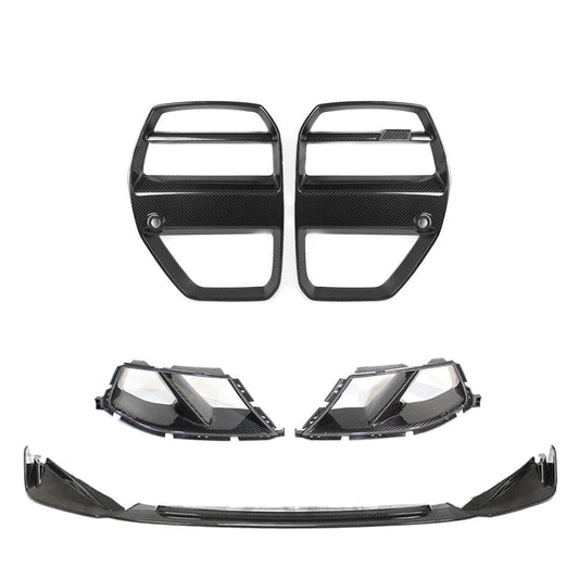 BMW M3/M4 G80 G81 G82 G83 Carbon Fibre/Fiber Front End Kit V6 (2021+) – ACC Radar Compatible GT Kidney Grille + Front Splitter Lip + Bumper Air Ducts | G8X Carbon Aero Body Kit/Front Bumper Intakes | M Performance Style