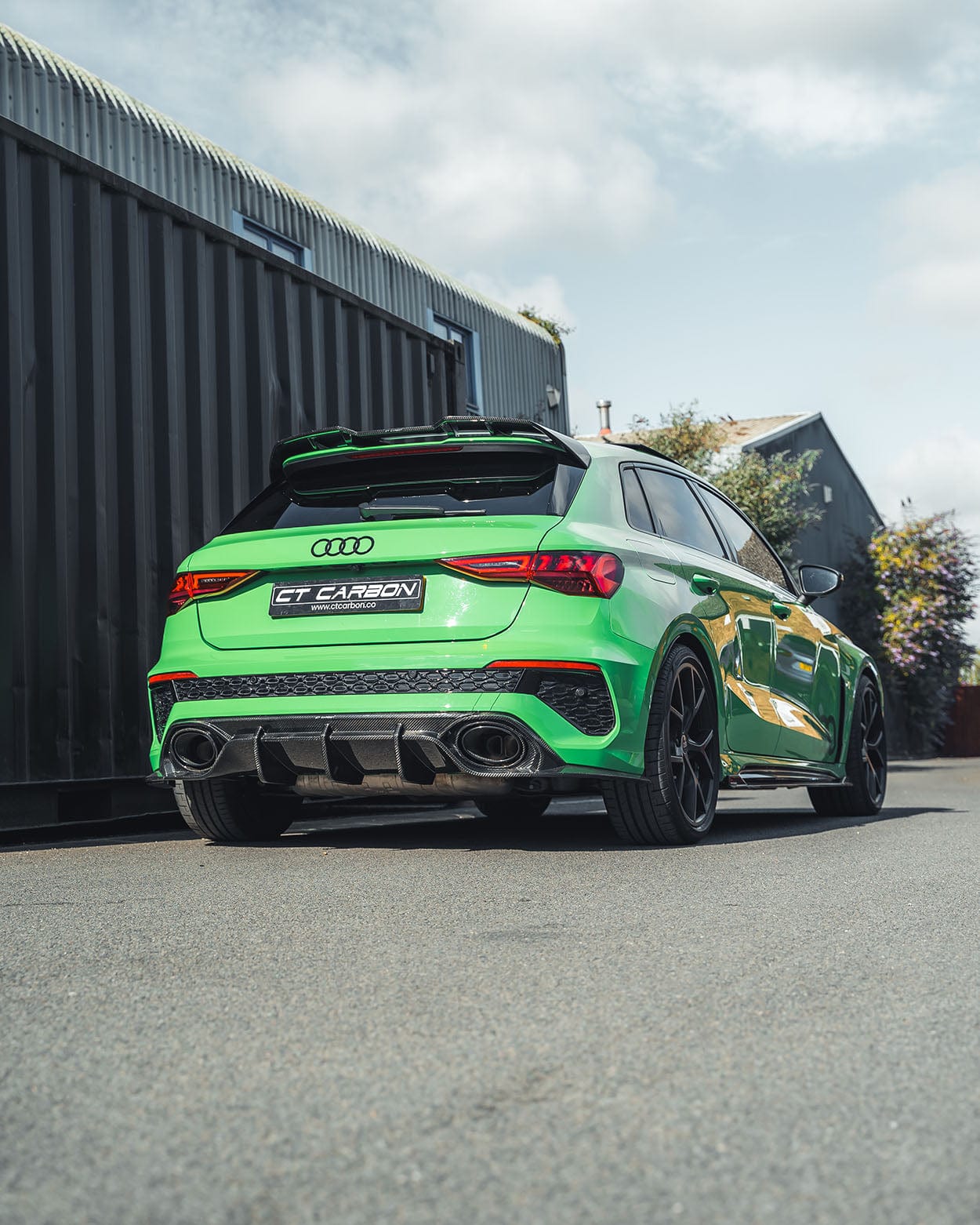 Audi RS3 8Y Sportback Carbon Fibre Body Kit by CT Design - Full Aero Styling Pack: Front Lip Splitter, Side Skirt Extensions, Rear Diffuser/Valance & Hatch Spoiler - 2022+ RS3 Carbon Pack Upgrade (Carbon Fiber)