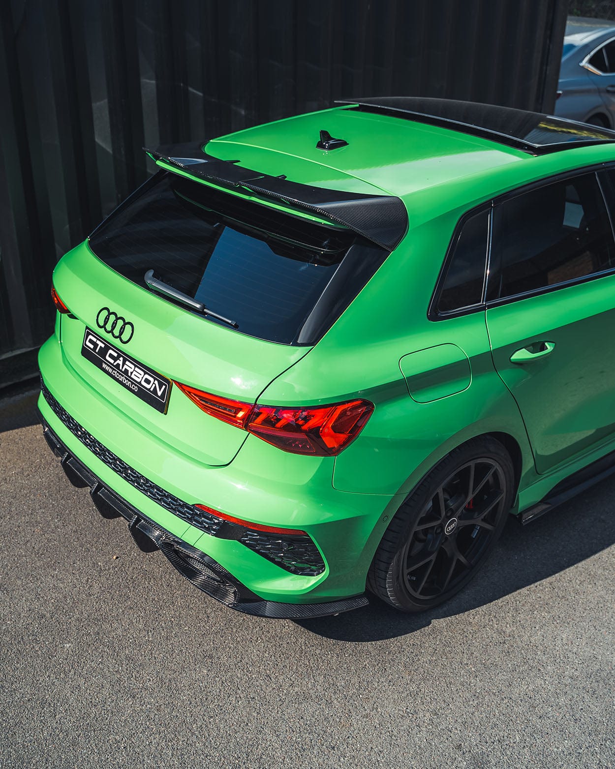 Audi RS3 8Y Sportback Carbon Fibre Body Kit by CT Design - Full Aero Styling Pack: Front Lip Splitter, Side Skirt Extensions, Rear Diffuser/Valance & Hatch Spoiler - 2022+ RS3 Carbon Pack Upgrade (Carbon Fiber)