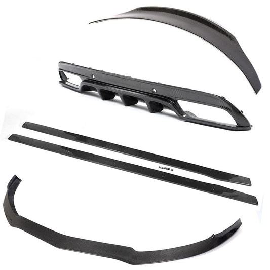 Mercedes C63 AMG W205 C-Class Saloon/Sedan Carbon Fibre (Fiber) Body Kit PS Style – Full Aero Pack: Front Splitter, Side Skirts, Rear Diffuser, Boot/Trunk Spoiler – Pre-Facelift 2015–2018 – CT Carbon