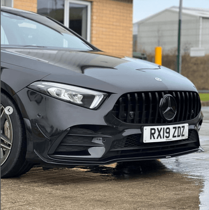 Mercedes-Benz A Class W177 2018-2022 Body Kit Gloss/Piano Black – Front Lip Splitter + Canards, Roof Spoiler, Rear Diffuser (Quad Exit Look) – AMG Line & A35 Aero Styling Pack | Black Pack Upgrade – BLAK by CT