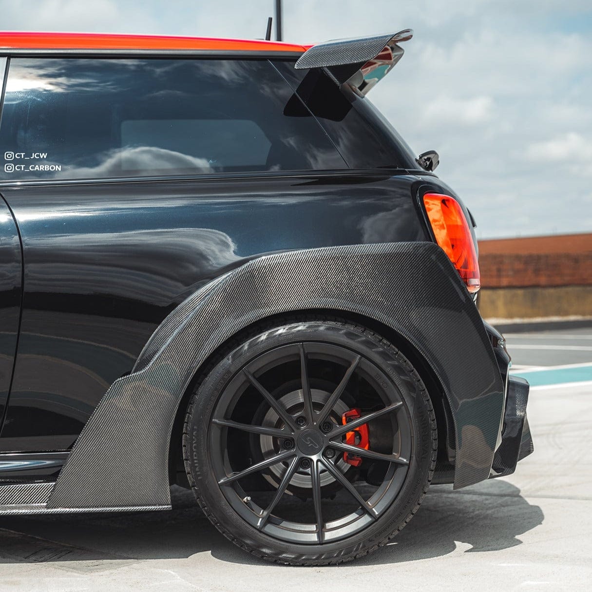 Mini Cooper S F56 JCW/Sport Pack Carbon Fibre Wide Arch Kit – Carbon Fender Flares, Overfenders & Wheel Arch Extensions (2014–2021 3‑Door) by CT Carbon – Gloss Widebody Arches