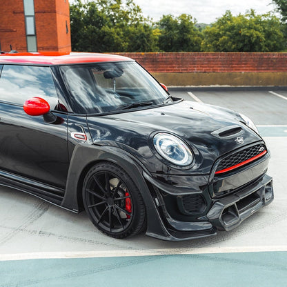 Mini Cooper S F56 JCW/Sport Pack Carbon Fibre Wide Arch Kit – Carbon Fender Flares, Overfenders & Wheel Arch Extensions (2014–2021 3‑Door) by CT Carbon – Gloss Widebody Arches