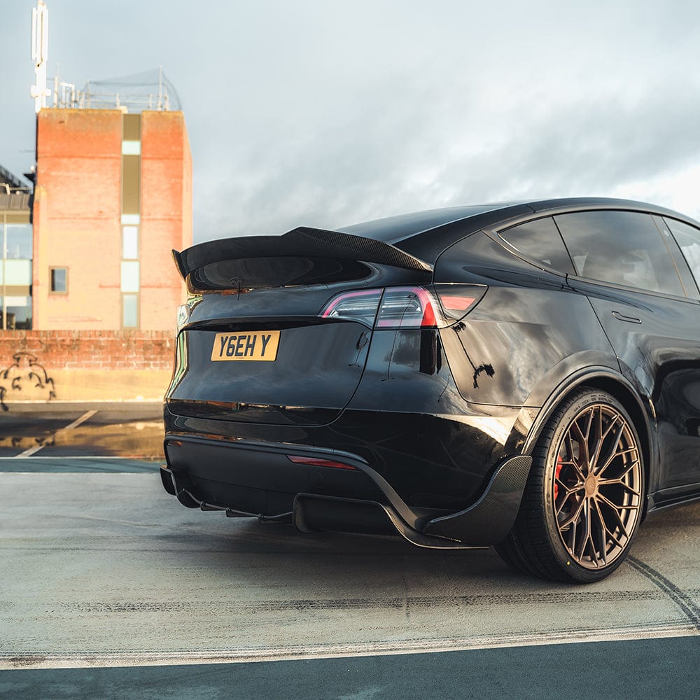 Tesla Model Y Carbon Fibre (Fiber) Full Body Kit V3 by CT Carbon - Prepreg Dry Carbon Aero Pack: Front Lip Splitter, Side Skirts, Rear Diffuser, Boot/Trunk Spoiler - 2019+ Aftermarket Styling Upgrade UK